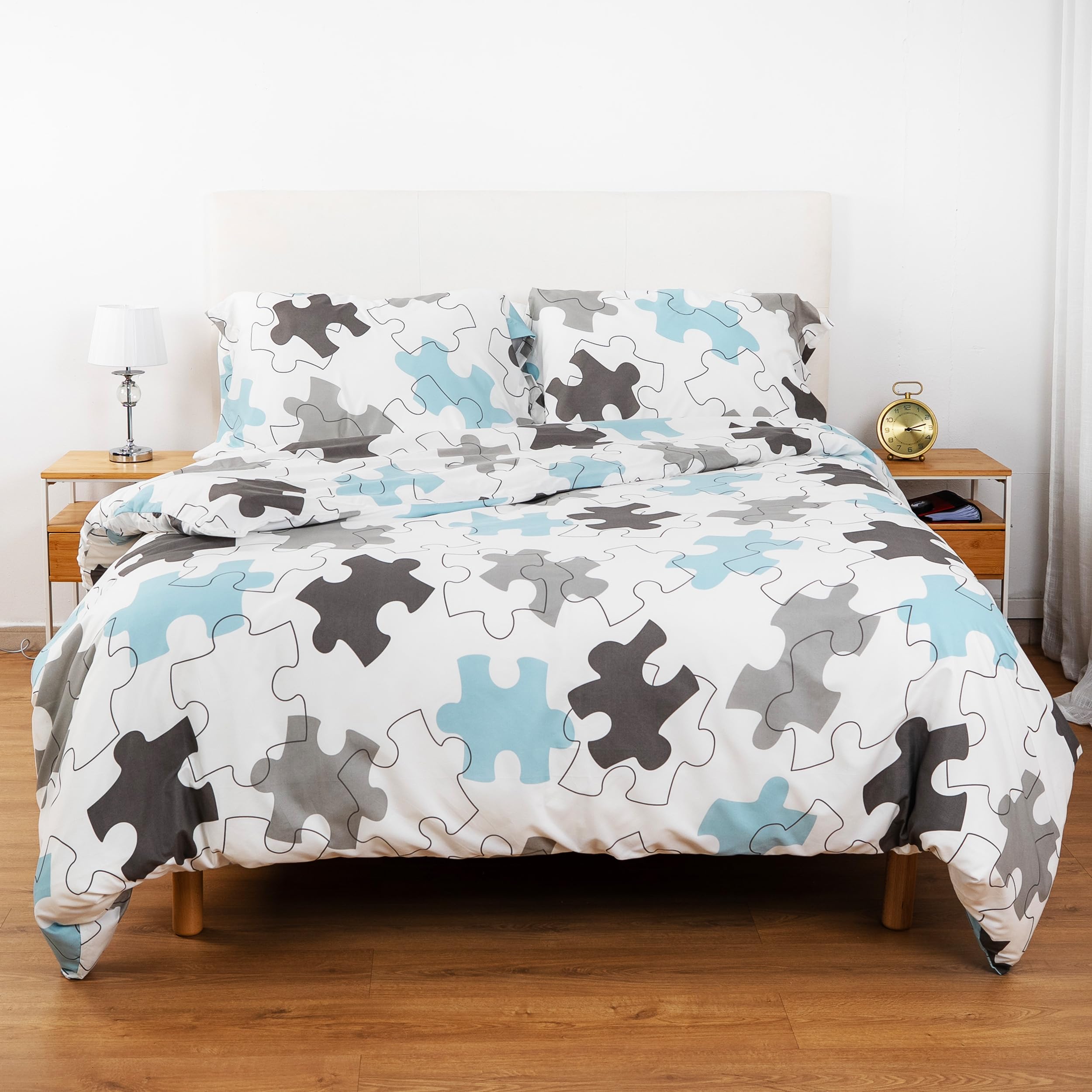 Etrexonline Juego de Funda Nórdica 4 Piezas Cama 150 Microfibra Suave Transpirable - 1 Funda Edredón 220x240 cm, 1 Bajera 150x200+30 cm y 2 Fundas de Almohada 50x75 cm (Pluma Azul) — view 14