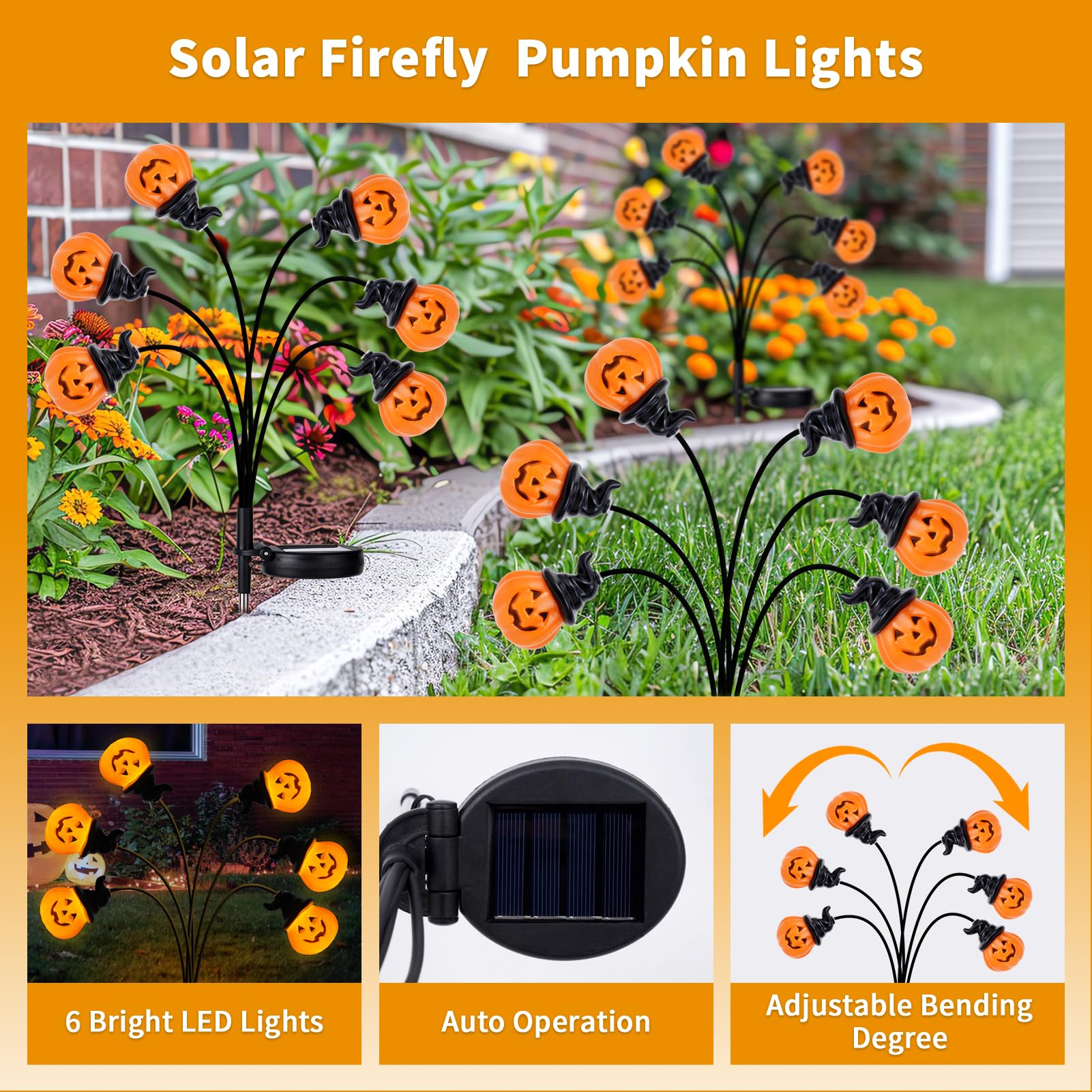 Halloween Decorations Outdoor Pumpkins, Solar Halloween Garden Stake Lights, Solar Firefly Lights Outdoor Waterproof for Yard (Pumpkin2P)