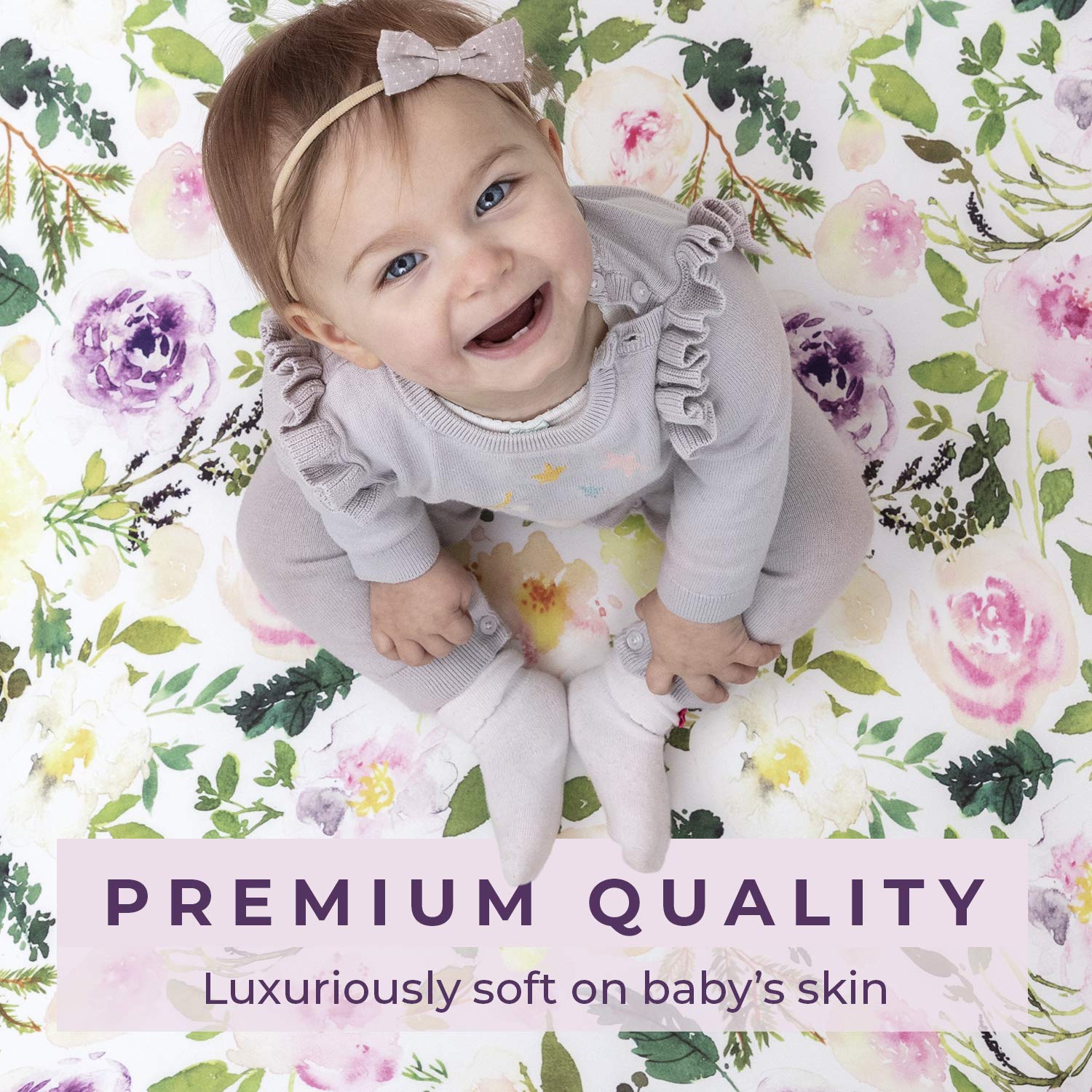 Pobibaby - Paquete de 2 sábanas bajeras para cuna de bebé niña para colchón estándar de cuna, mezcla de algodón ultrasuave, segura y cómoda, y elegante sábana floral para cuna (Allure)