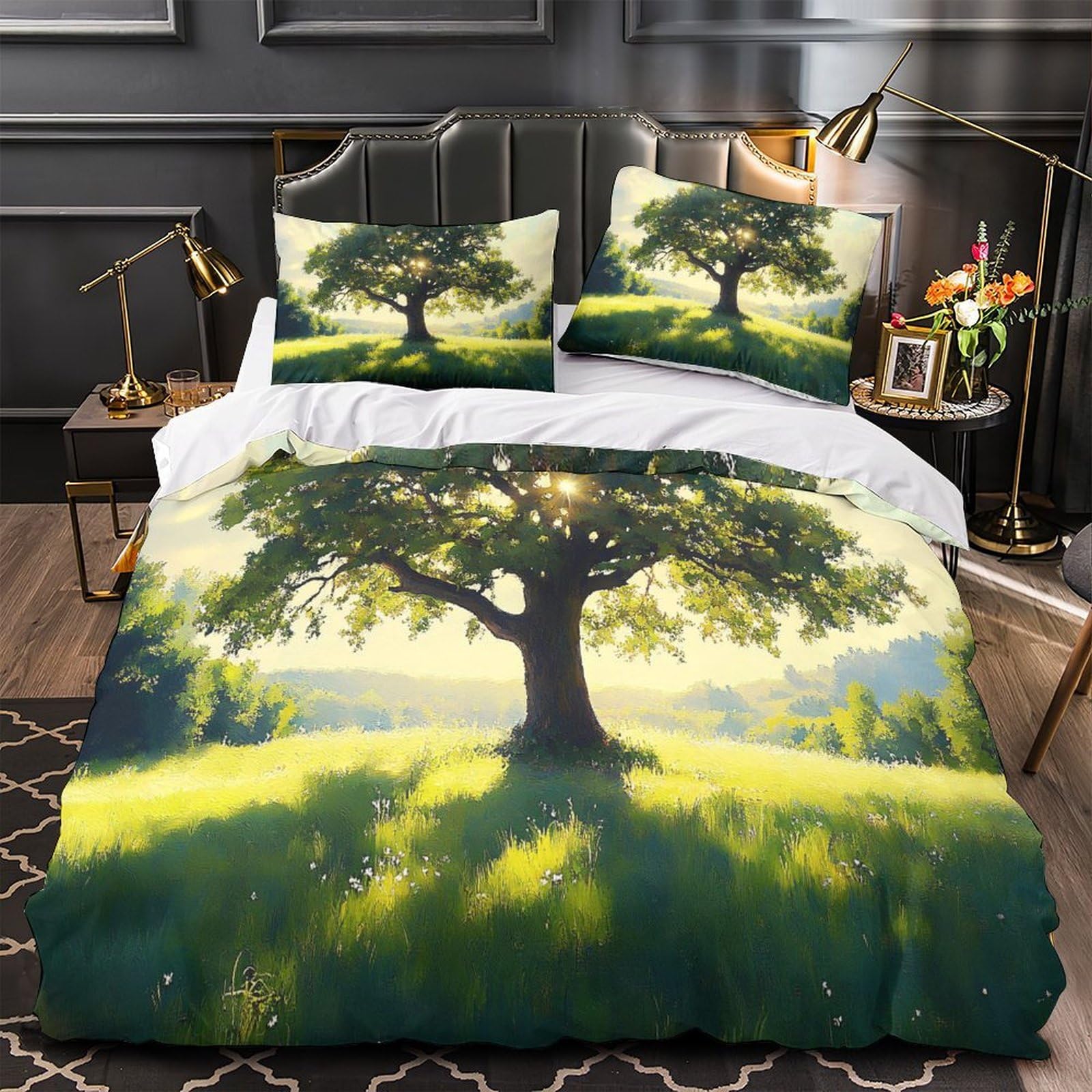 Housse de couette 3D paysage arboré Super King 260x220cm avec 2 taies d'oreiller