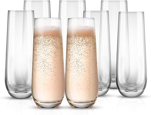 KooK Champagne Flutes, Champagne Glasses, Mimosa Glasses, Stemless Champagne Flutes, Set of 8, 9.4oz, Rose, Pr