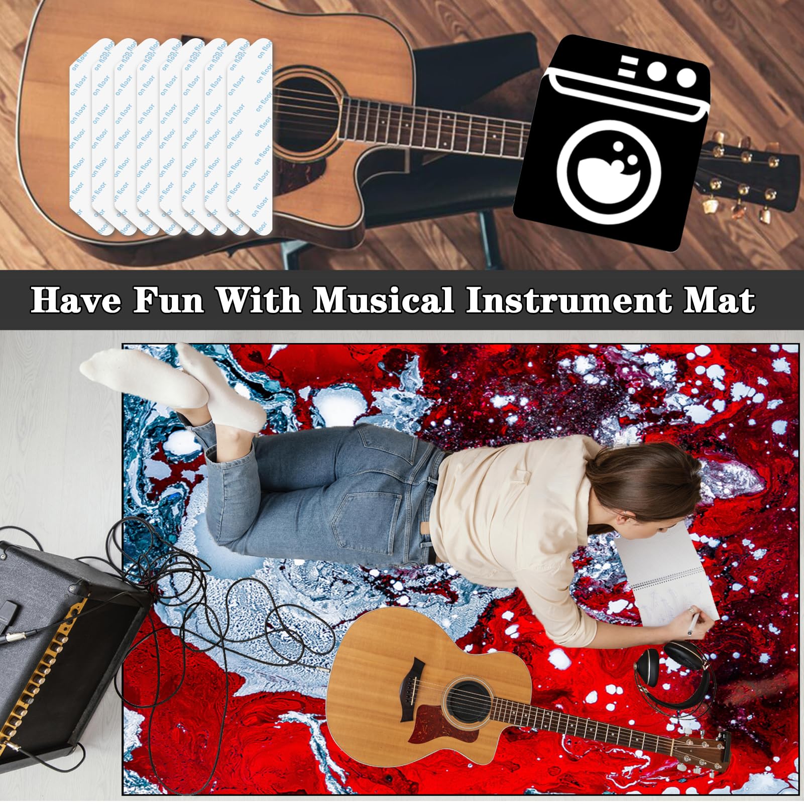 140 x 90 cm Drum Rug Trommel Teppiche Drum Teppich, rutschfeste Drum Matte für Akustik Schlagzeug Drum Kits Bass Drum Elektronisch Snare Klavier Musikinstrumente Teppich, Schallschutz Teppichmatte