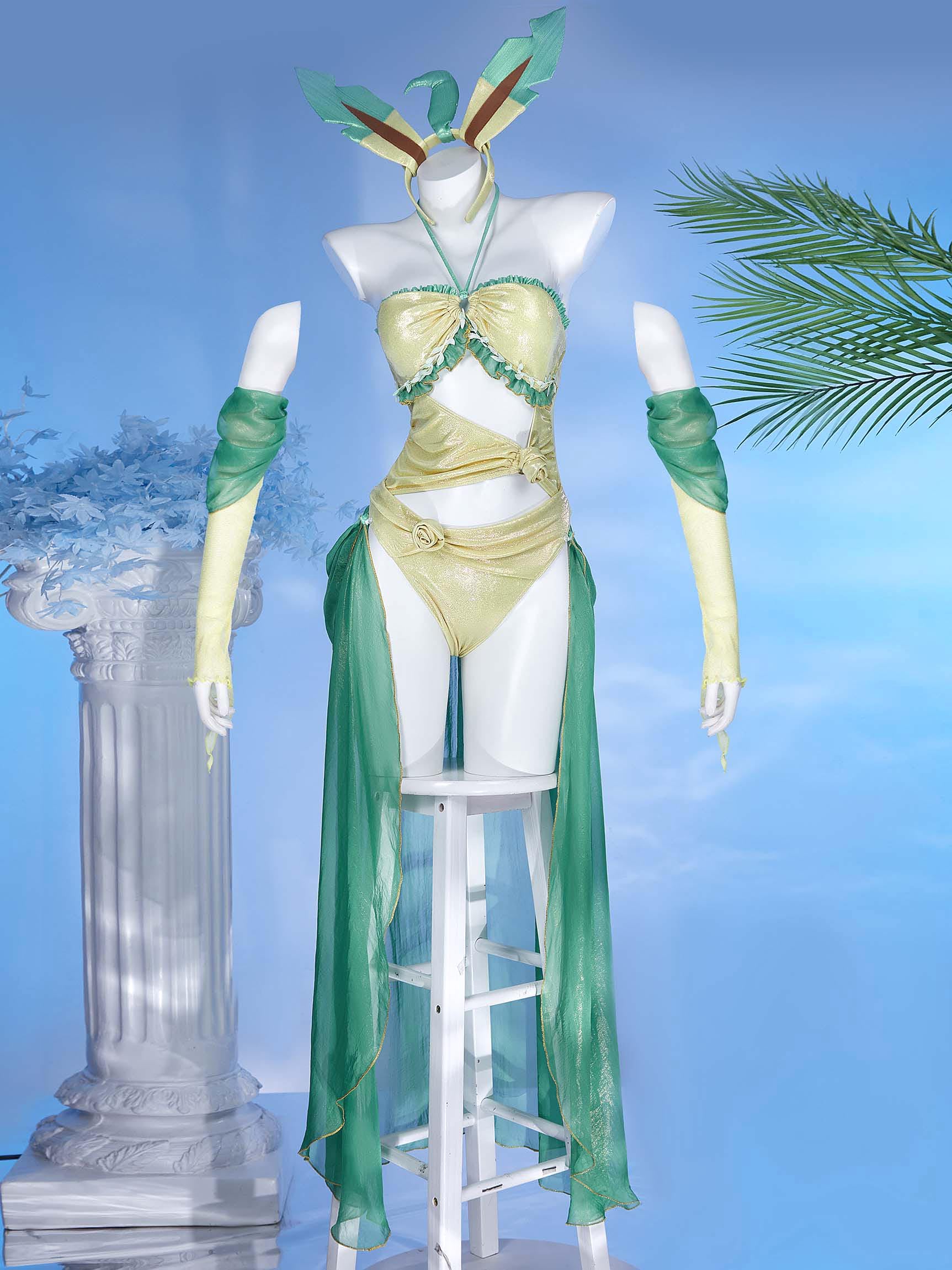 haikyuu Women Cosplay One Piece Swimsuit with Wrap Skirt Chiffon Anime Bathing Suit Cutout Halter Elf Fairy Style