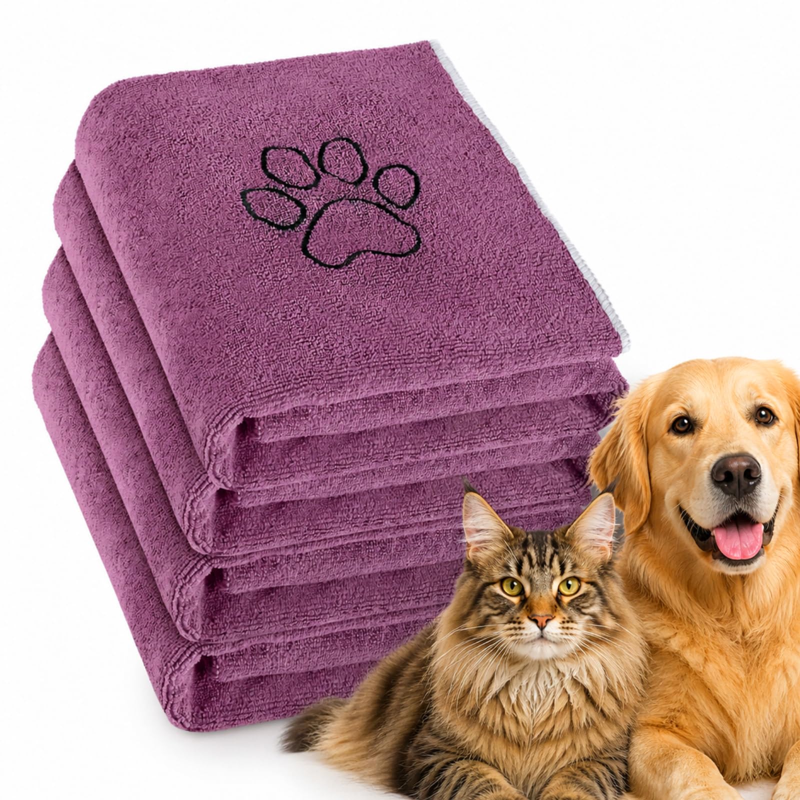Chumia Lot de 4 serviettes de toilettage pour chien de très grande taille à séchage rapide en microfibre douce et absorbante pour chiens de petite, moyenne et grande taille (violet, 76,2 x 127 cm)