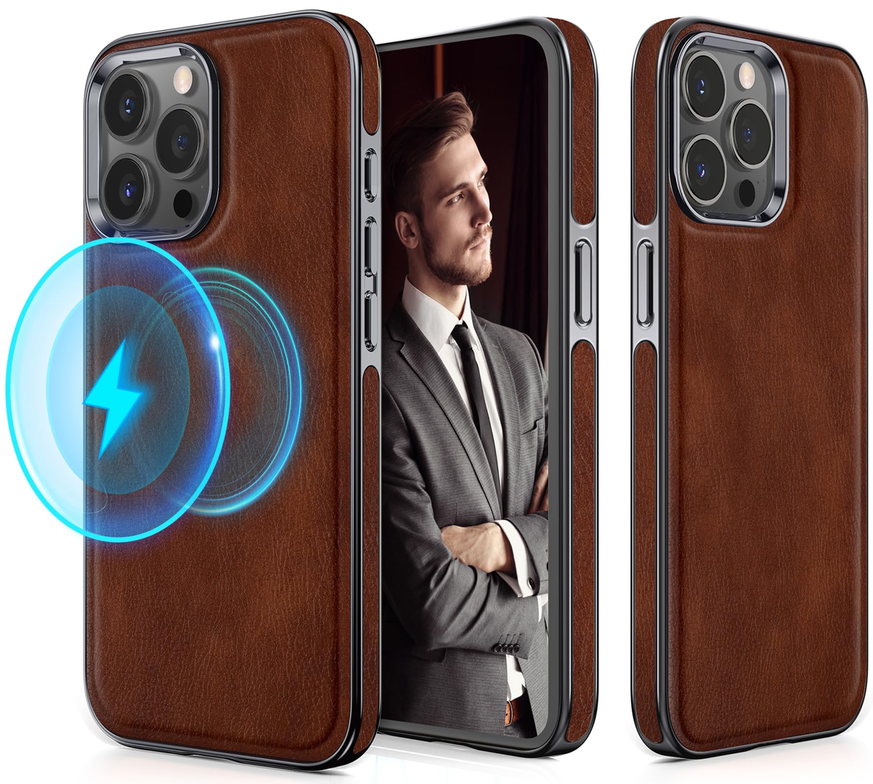 LOHASIC Case for iPhone 14 Pro Max, Classic Leather with Soft Microfiber Lining Inner Cover Shockproof Magnetic Cases Compatible with Mag-Safe for