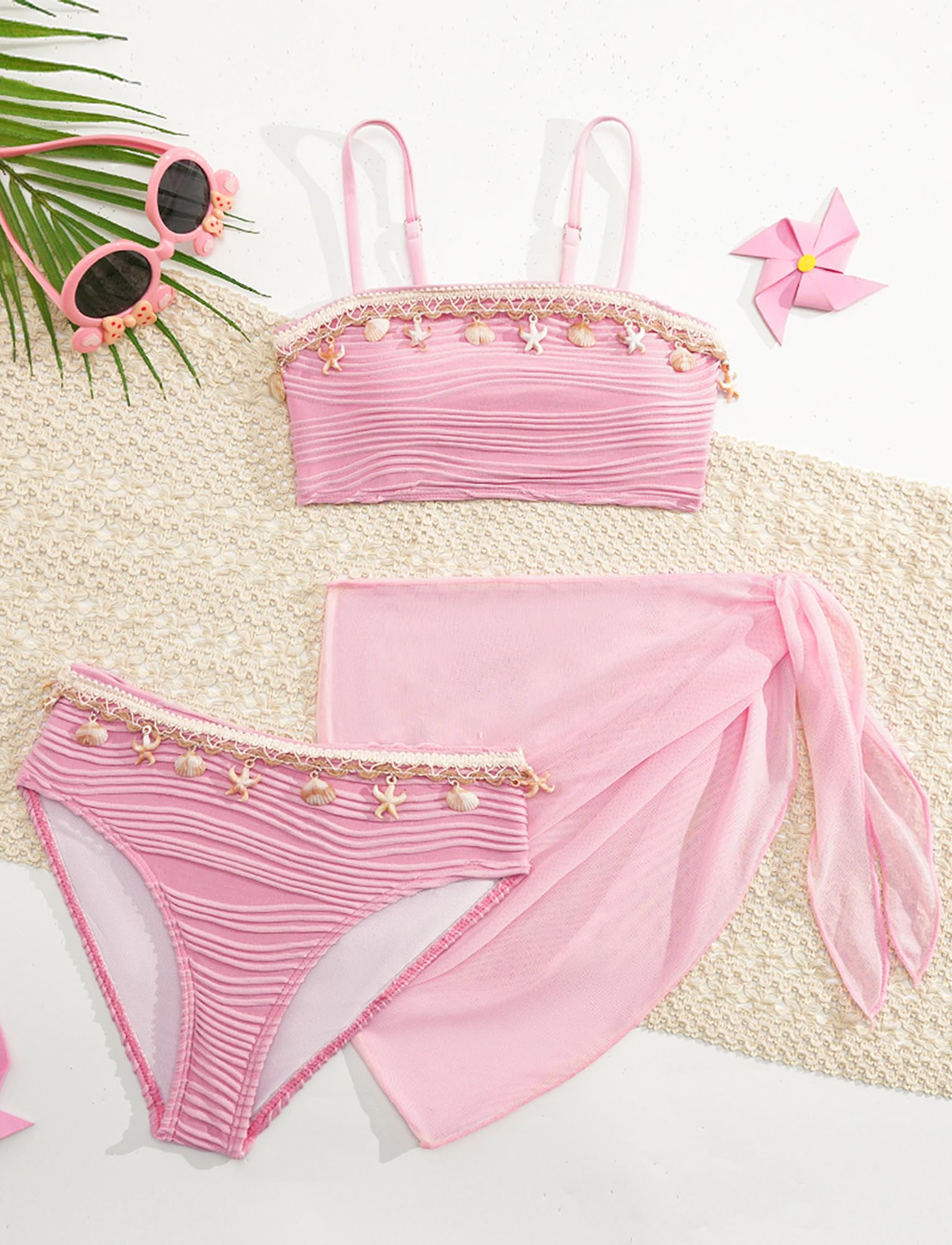 SEAUR Bikini Ragazza Costume da Bagno a Triangolo Mode 3 Pezzi Abbigliamento da Spiaggia Bambina Tankini Estivo 8-12 Anni
