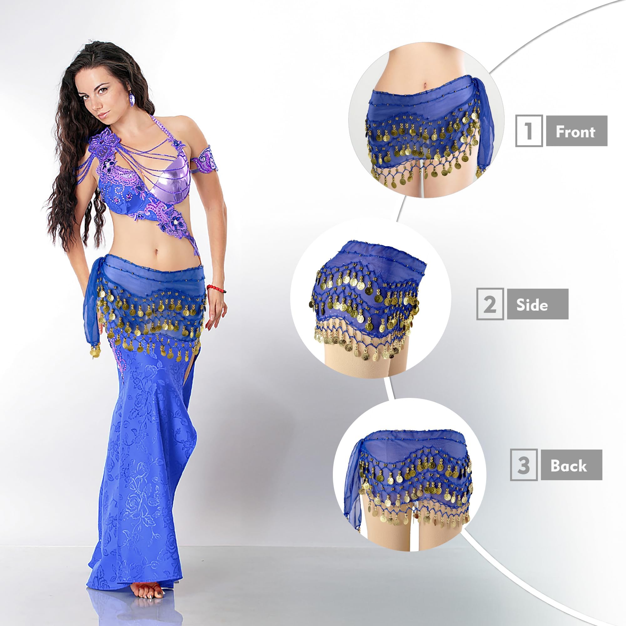 Bufanda para Danza del Vientre,Pañuelo Danza del Vientre,Cinturón Danza del Vientre Mujer,Vientre Cinturón de Baile mit 128 Monedas de Oro,Bufanda Danza Vientre para Espectáculo,Carnaval Fiesta