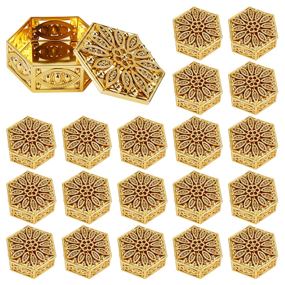 GOMAKERER 72pcs Boîte à Bonbons Hexagonale Dorée Boîtes à Bonbons Décoratives Indiennes 6x6.9x3.2cm pour Cadeaux de Remerciement Mariages Noël Anniversaires et Autres Fêtes