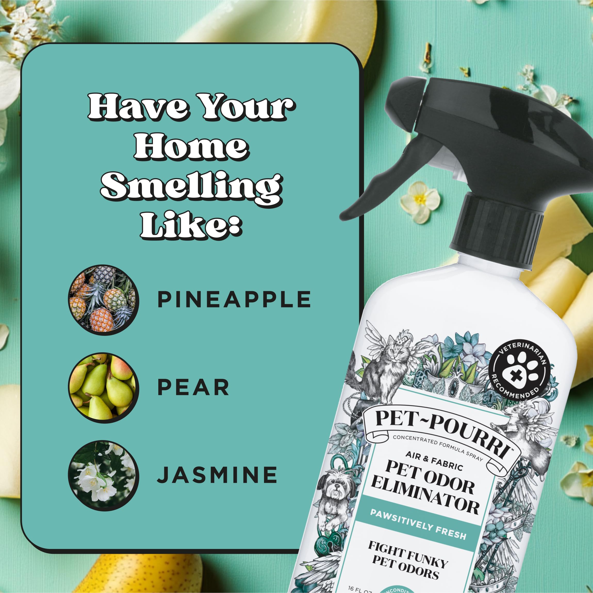 Poo-Pourri Powietrze z zapachem zwierząt domowych + spray do usuwania zapachów tkanin, świeży, 16 Fl Oz