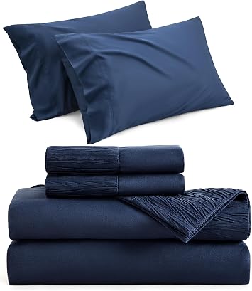Bedsure Cooling Pillow Cases Queen Bundle Queen Sheet Set Navy