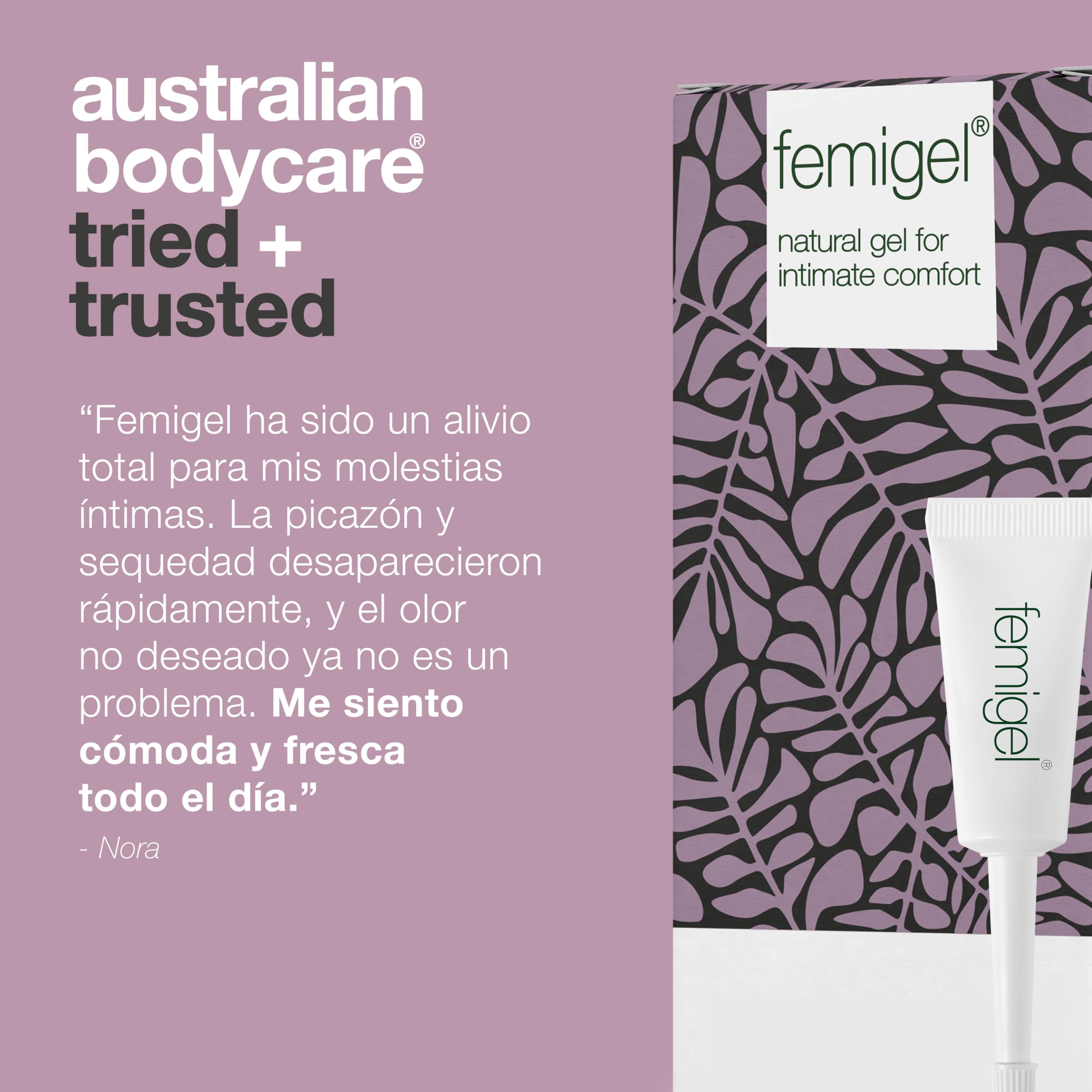 Australian Bodycare Femigel 15x7ml | Gel sin hormonas para sequedad vaginal | Crema íntima de Tea Tree Oil natural | Clínicamente probado para picazón, irritación u olor indeseado de partes íntimas