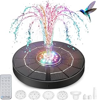 3.5W Solar Fountain Solar Water Pond Fountain with Remote Control, Solar Powered Fountain Pump Solar Fountain with 11 Colors LED Light, 8 Nozzles, 4Fixers for Bird Bath, Pool, Fish Tank, Garden Deco