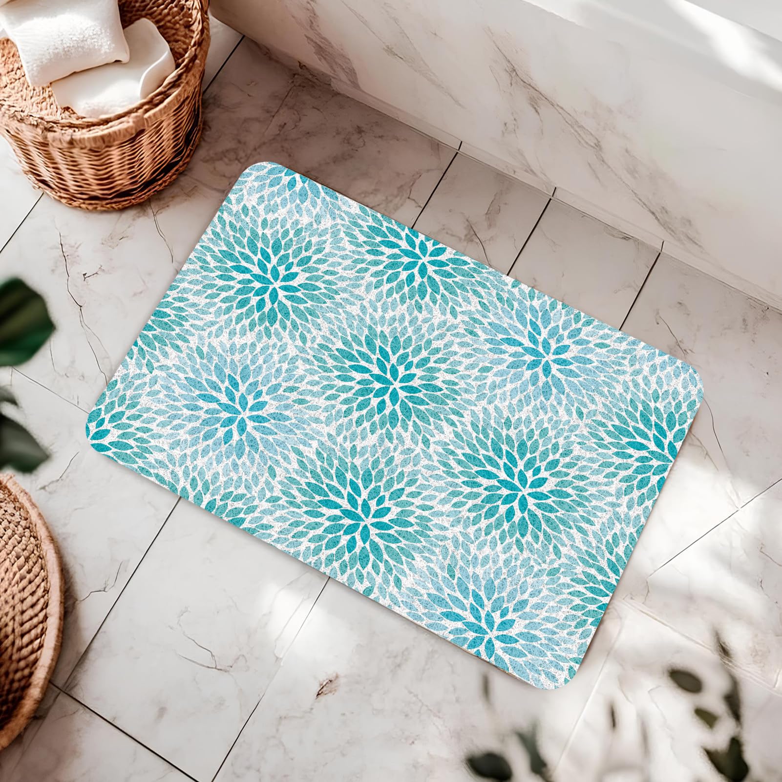 Tappetino da bagno antiscivolo, 100 x 140 cm, extra lungo, per interni, in morbido PVC, con scarico, ad asciugatura rapida, per aree umide, senza ventosa, colore: bianco turchese