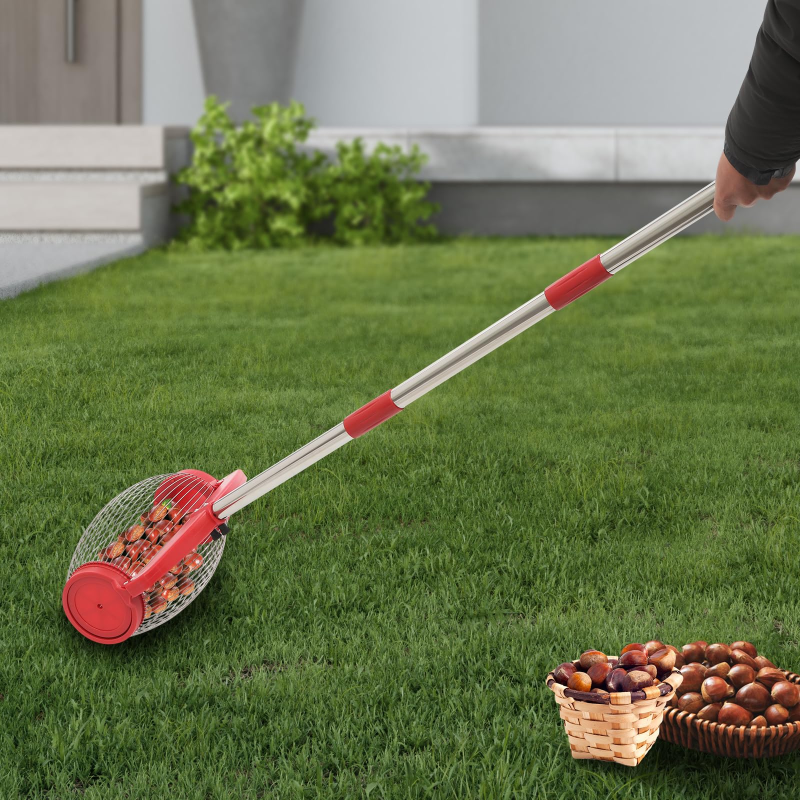 Colector de nueces de nogal con bolsa de almacenamiento, 15 l, recogedor efectivo para frutos secos, recogedor con mango telescópico para exteriores, pelotas de golf, pelotas de tenis
