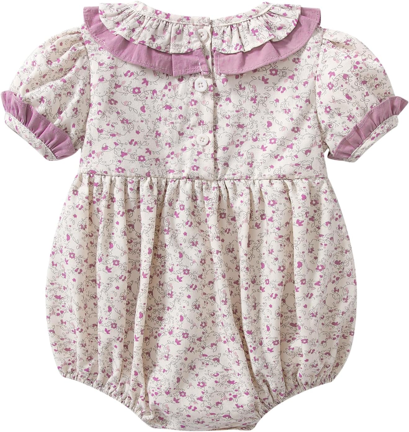 Curipeer Infant Baby Girls Summer Floral Romper Baby Bubble Sleeve Ruffle Romper Outfit 3M-2T - Image 2