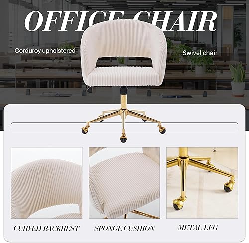 Miniatura 8 de Silla de oficina en casa, silla giratoria de terciopelo para escritorio, sillón tapizado moderno con base dorada para niñas y mujeres, asiento de