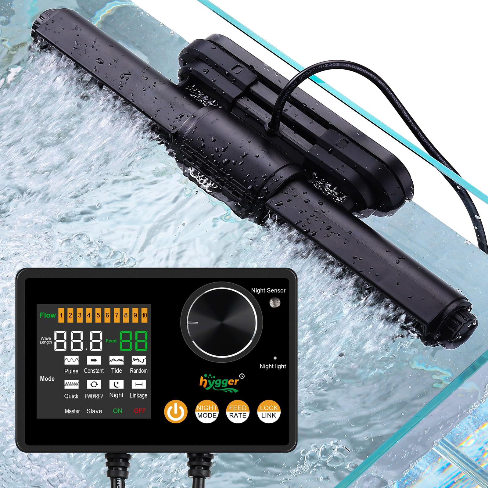hygger Intelligent Wave Maker for Aquarium, Saltwater Freshwater Circulation Pump Adjustable 6 Waves/Night/Feed/Wireless Connection Mode, Magnetic Holder Display Controller Memory Function (50W)