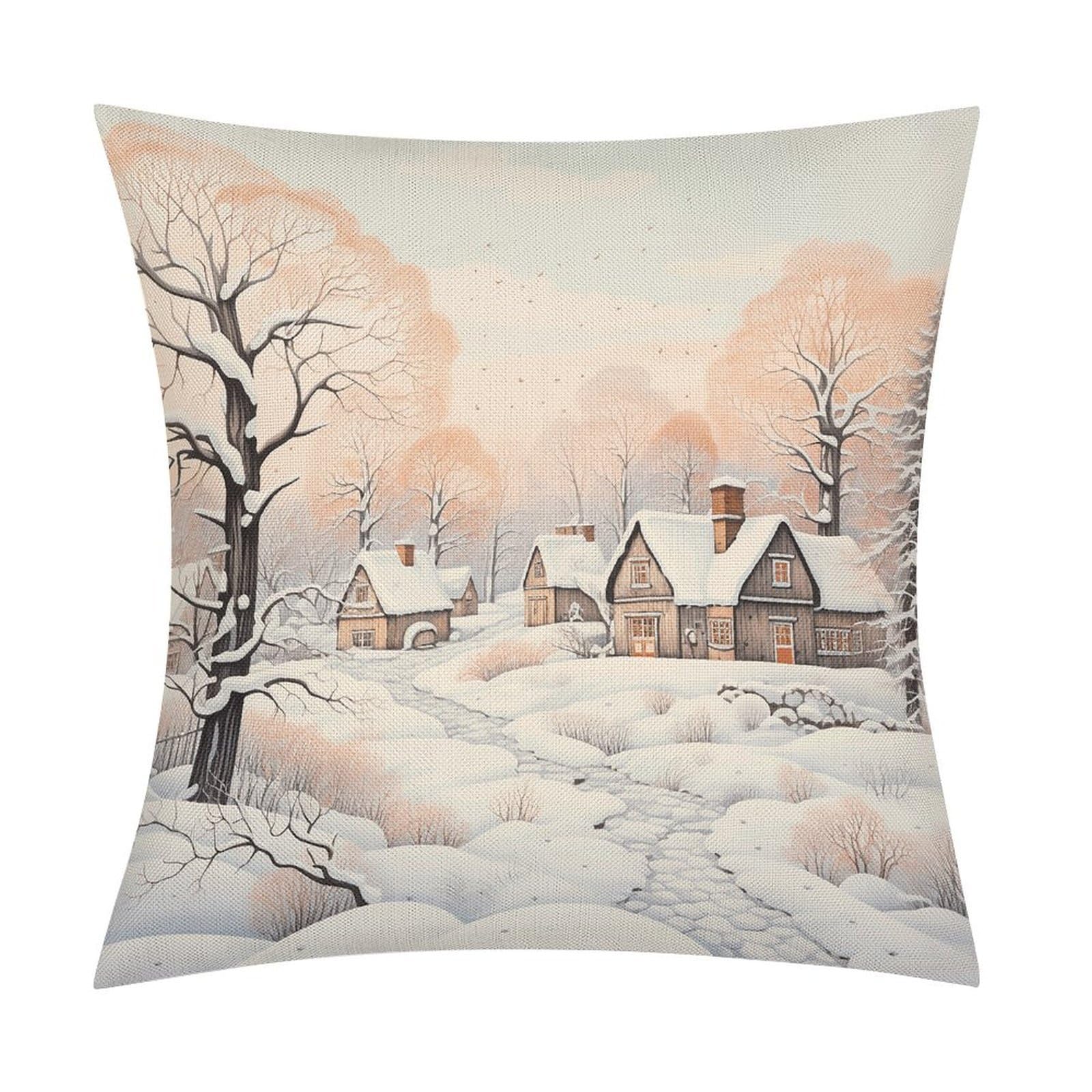 Adfgyerh Style Snow And House Pillow Covers Soft And Comfortable Invisible Zipper ，Home Decor 18X18 Inch Edging Technology，Throw Pillow Covers For Couch Sofa Bedroom Living Room.