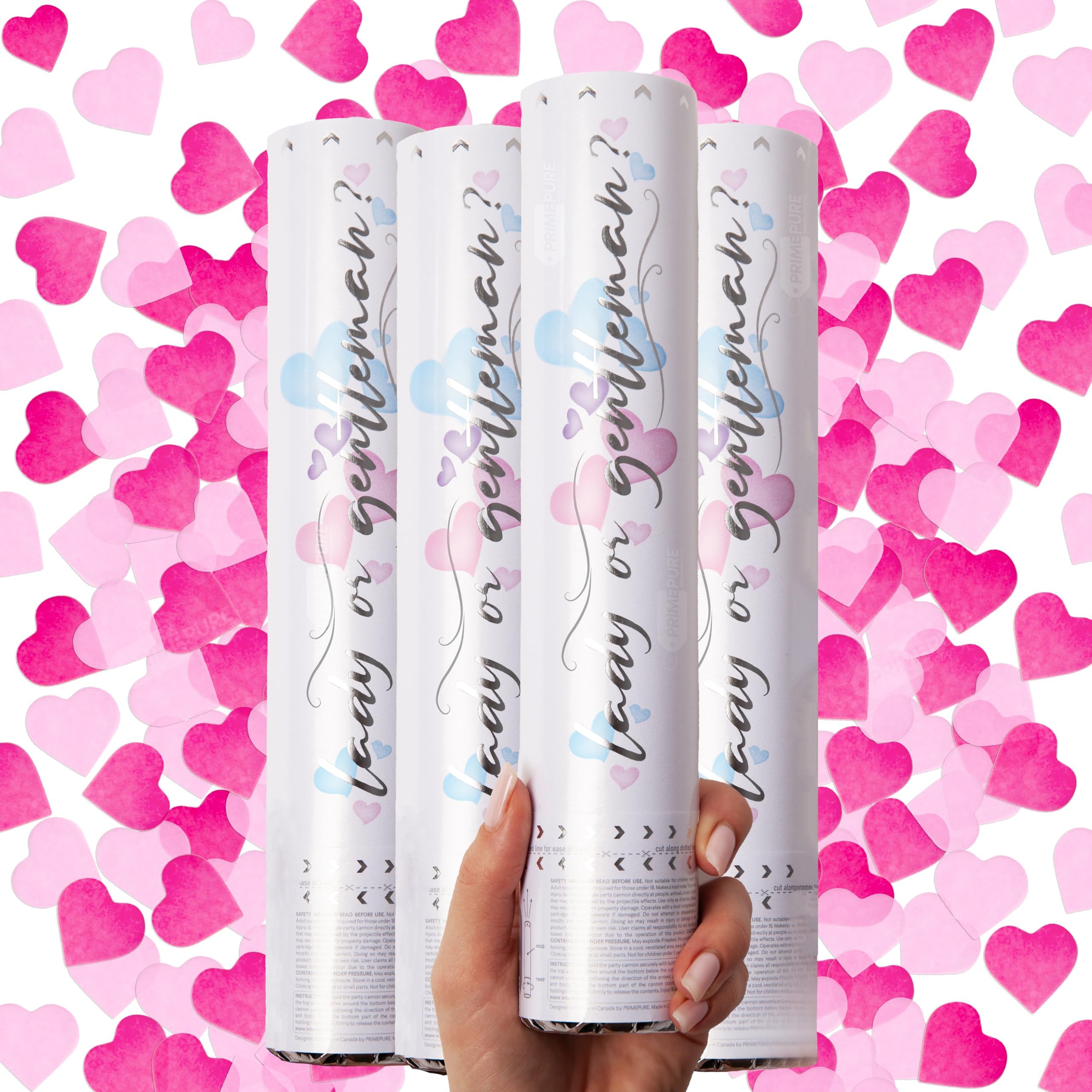 Gender Reveal Confetti Cannon - Biodegradable Heart Shaped Confetti Party Poppers - Pink, Set of 4 - Gender Reveal Cannon Pop for Baby Girl Announcement