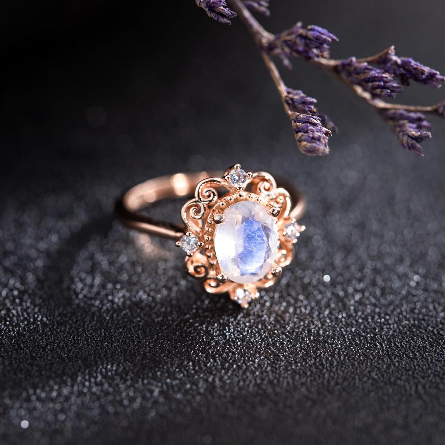Rose Gold Plated Moonstone Ring for Women 925 Sterling Silver Boho Engagement Ring Wedding Promise Ring Moonstone Jewelry Gift - Image 5