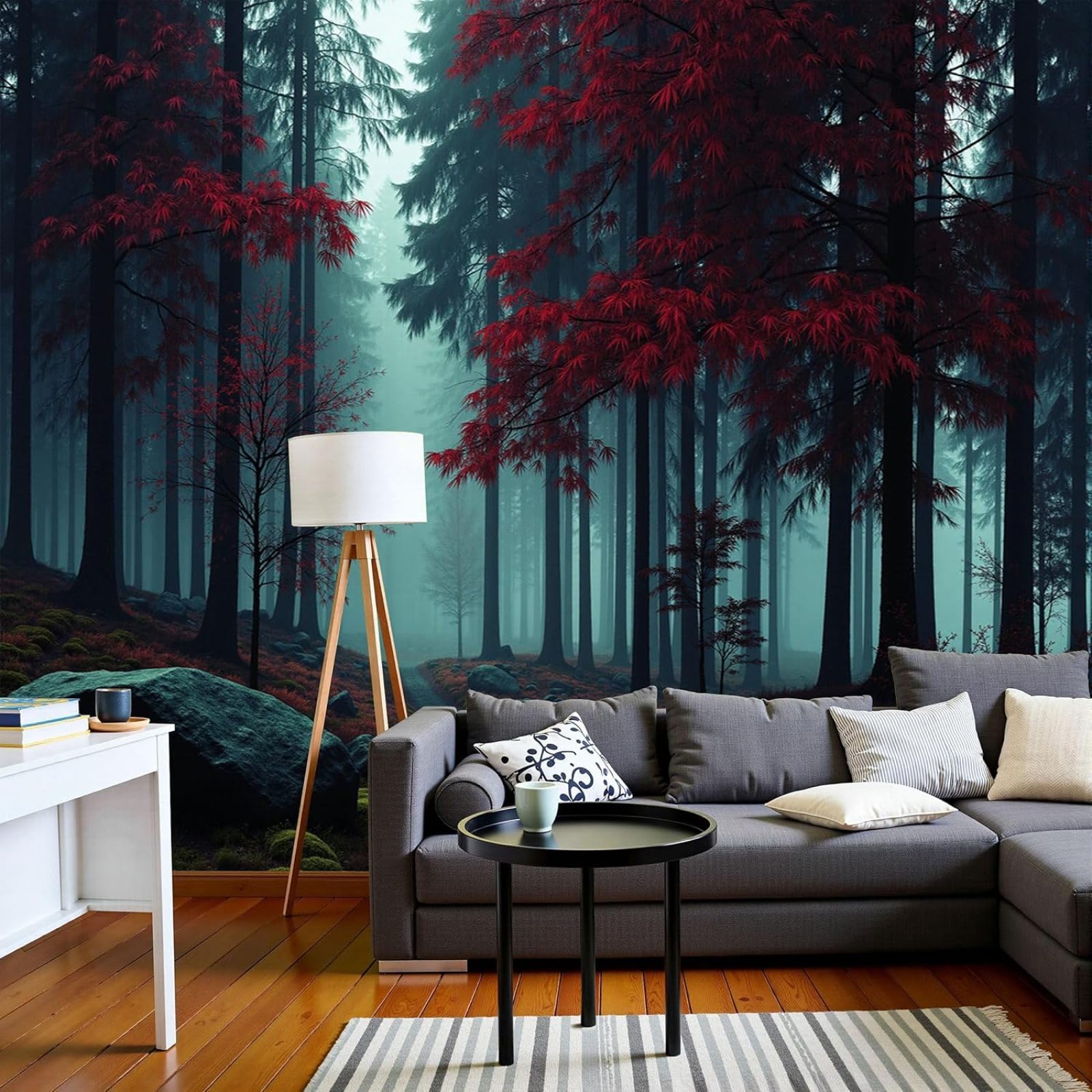 Photo wallpaper Mysterious Forest Calm Natural Forest Non-woven wallpaper Modern Wall Living Room Bedroom Dark Green XL Wall Decor Motif wallpaper, 300cm x 210cm Stickers - Frameless Painting - Poster