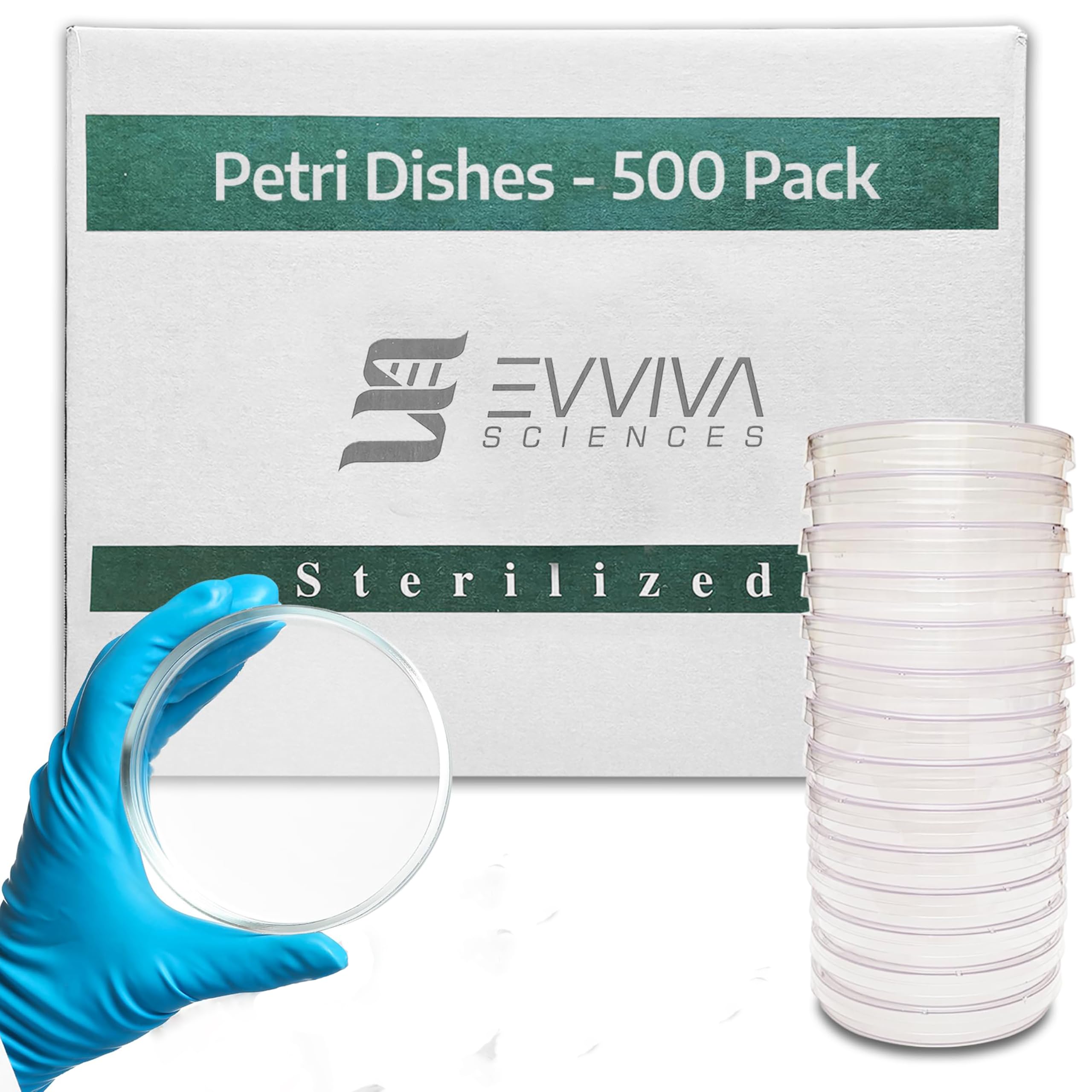 Evviva Sciences Petri Dish 500 Pack – 500 Petri Dishes – 100 X 15mm – Premium Performance – 3 Vents to Reduce Condensation – for Lab Research,