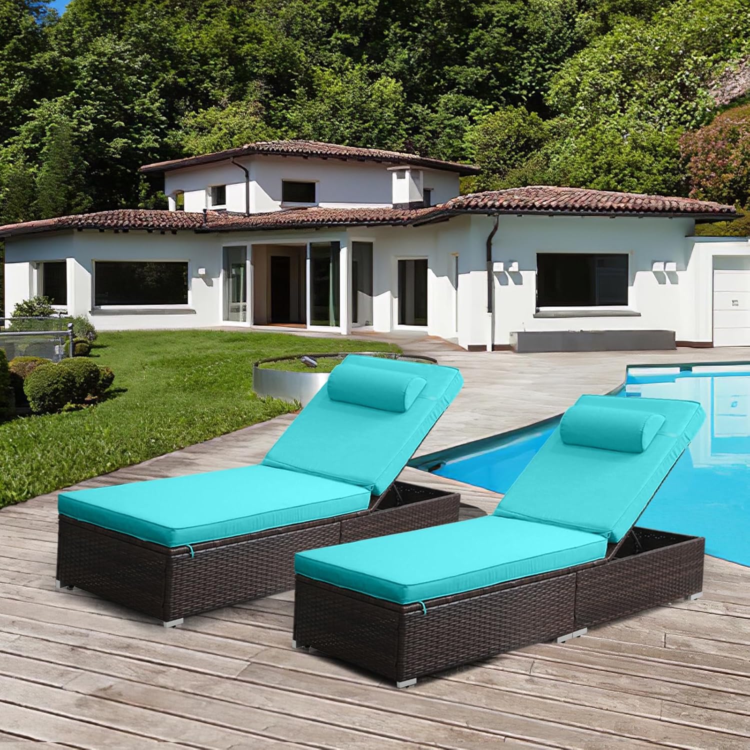 JETEAGO Outdoor PE Wicker Chaise Lounge Set 2 Piece Patio