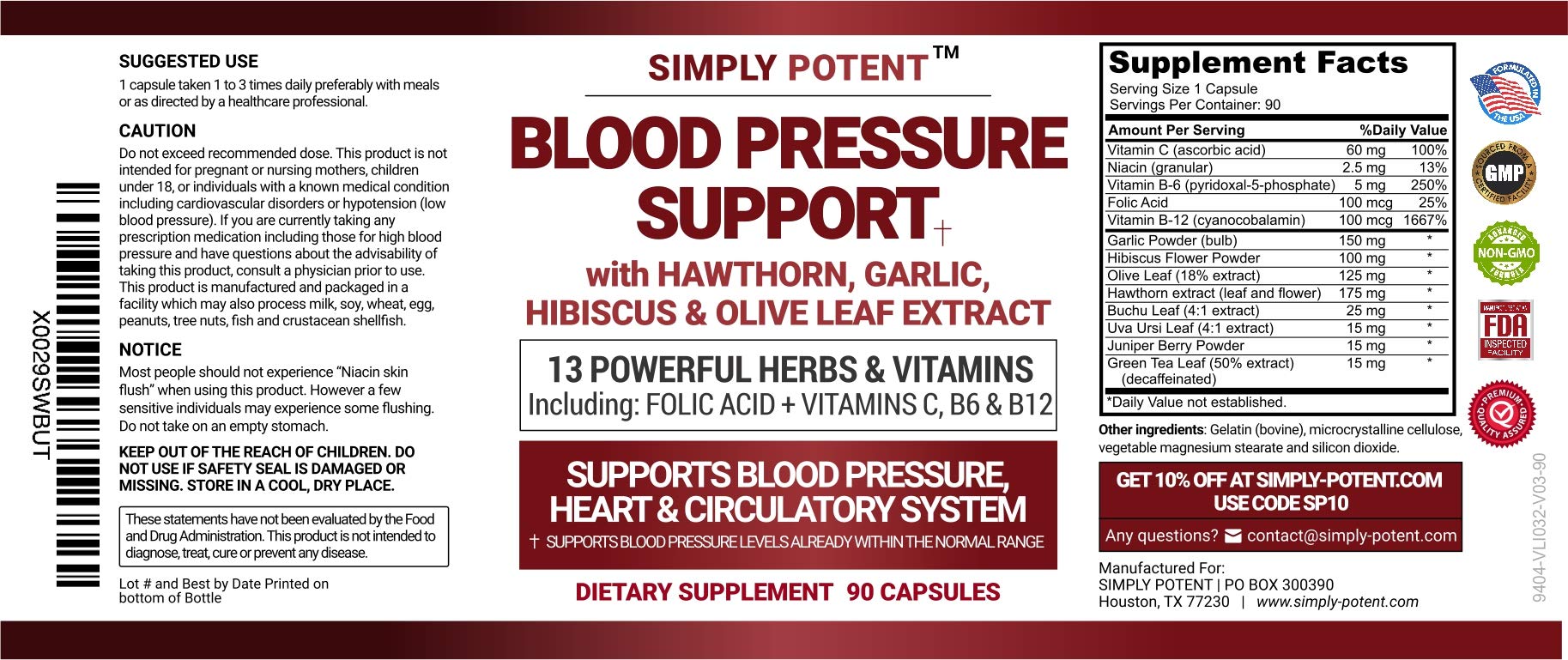 Blood Pressure Support Supplement Healthy Heart, Cholesterol, Cardio