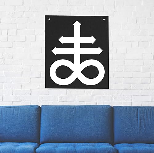 Tapiz de pared con cruz de Leviatán, sello de calavera de cabra de Lucifer Demonio Demoníaco Dragón Demonio Evil Mendes Cabeza de Cabra gótico Metal