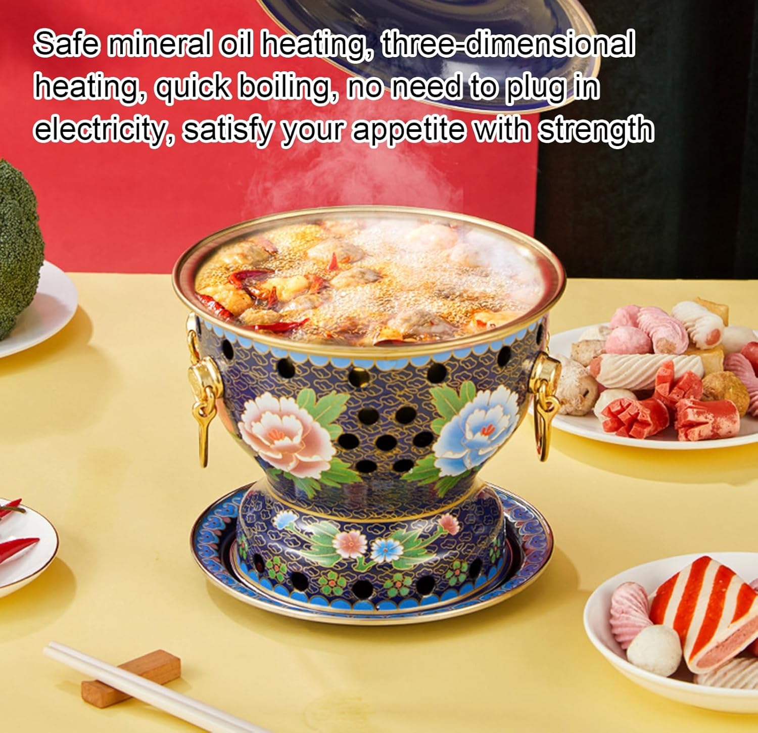 Enamel Pot Cloisonne Hot Pot Buffet Hot Soup Pot Copper Single Person Hotpot Sturdy Home Use Shabu Pot Old Beijing Hot Pot,D