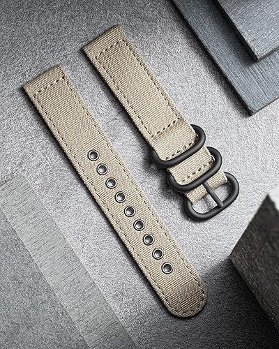 Miniatura 4 de Correas de lona compatibles con Samsung Galaxy Watch, Huawei, reloj inteligente Amazfit, reloj Garmin, reloj Fossil Watch de vela, caqui, negro,