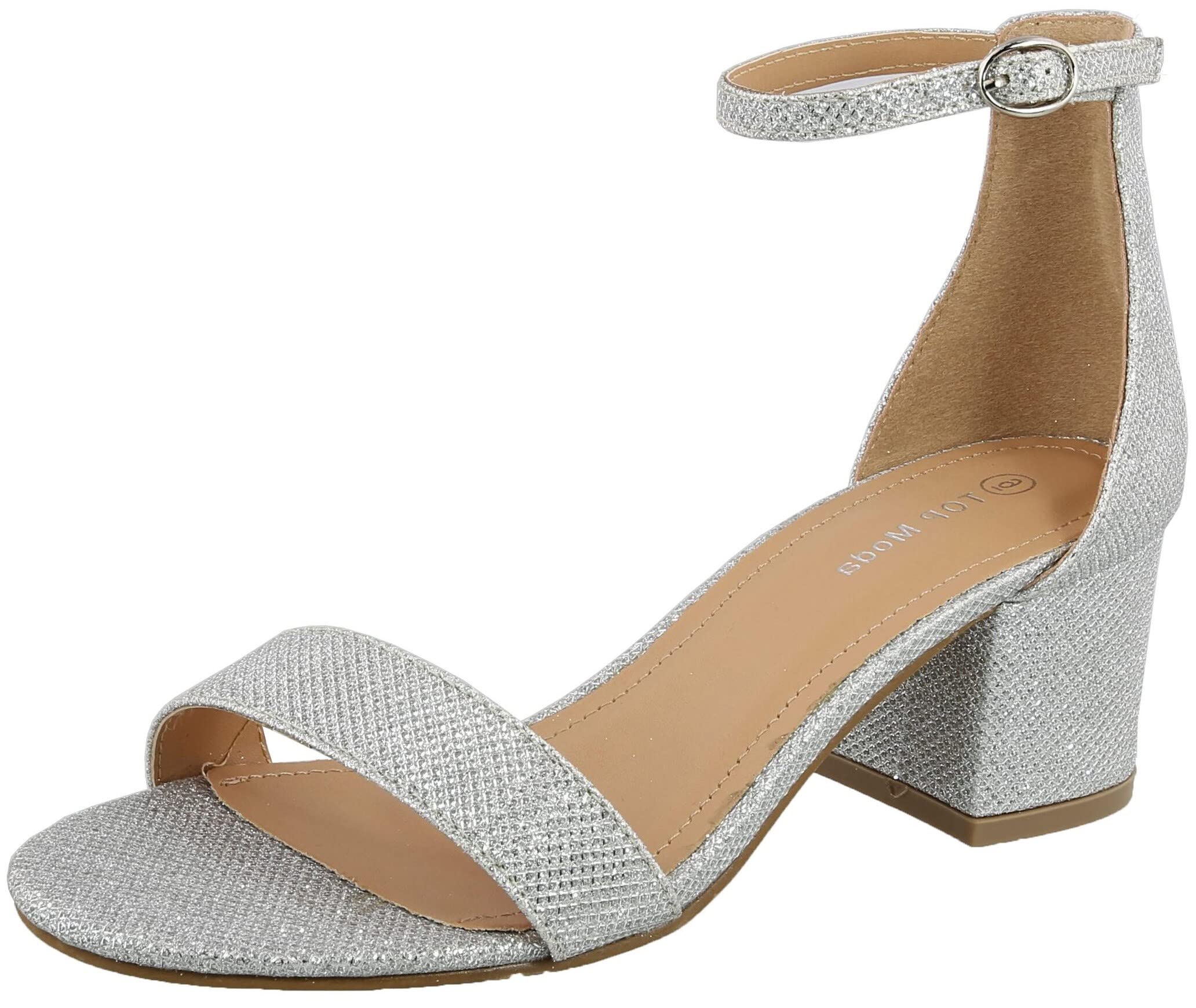 TOP Moda Darcie-1 Women's Fashion Ankle Strap Chunky Low Heel Dress Sandal Shoes,Silver,8.5, Silver, 8.5