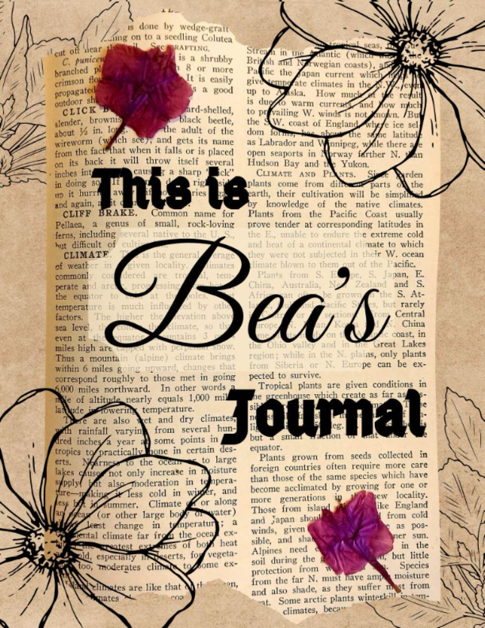 This is Bea’s Journal: Custom Name Personalized Journal with old paper, dry flowers and flower drawings. Brown board Flowered Notebook with Name Bea. A Gift for Women (My Name’s on It! Journals)