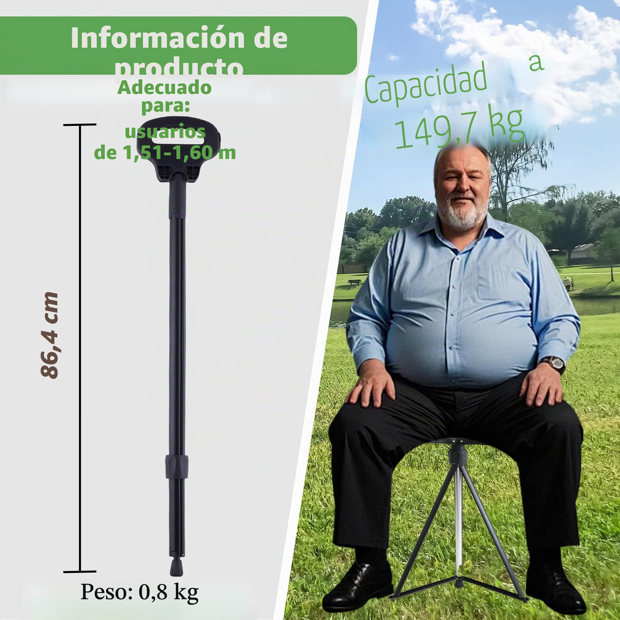 ALEVMOOM Bastón con Asiento, Bastón Portátil, Plegable, Bastón para Hombres y Mujeres con Bolsa de Transporte, Bastón para Adultos y Personas Mayores, Carga máxima 200 kg para Viajes al Aire Libre