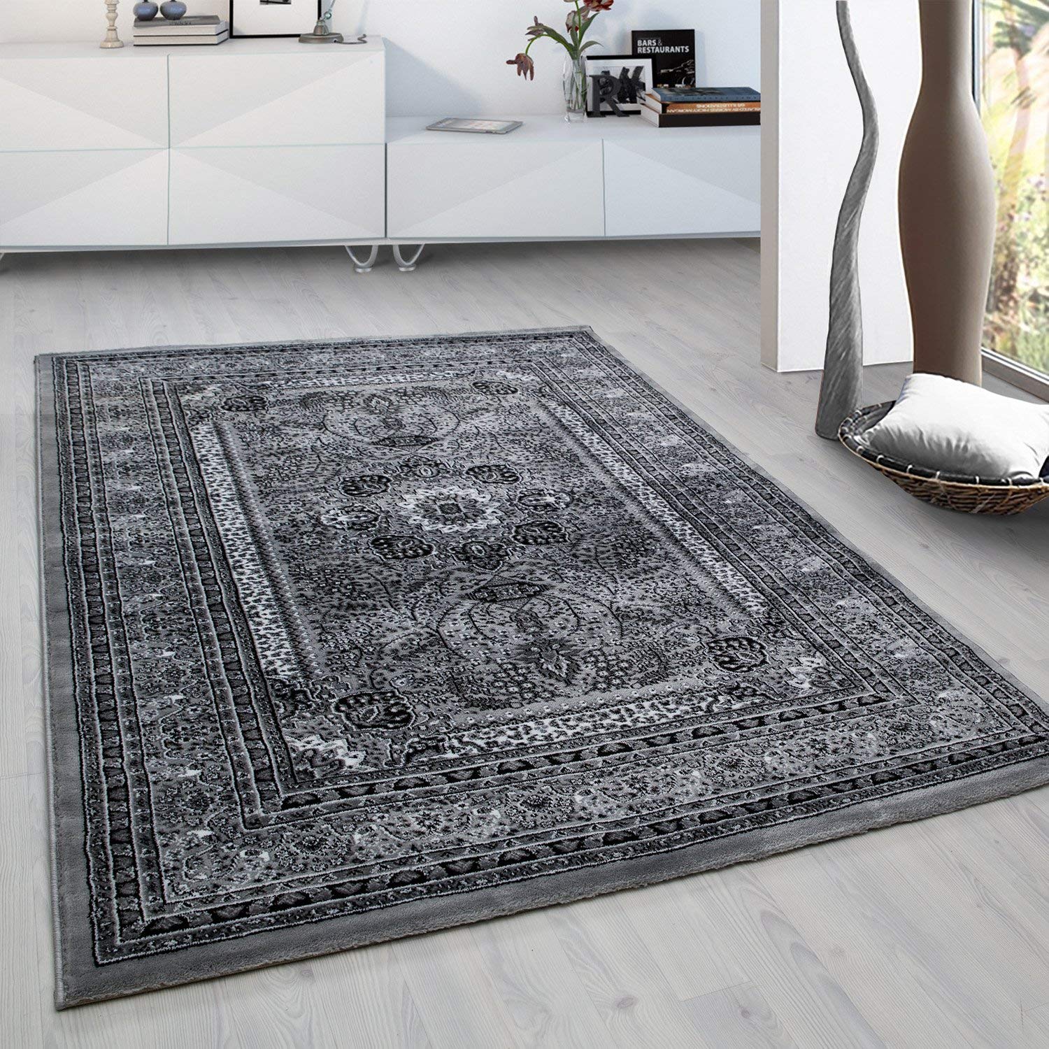 Grand Tapis De Salon Famibay 160x230 Cm, Gris Foncé, Poils Courts, Lavable En Machine