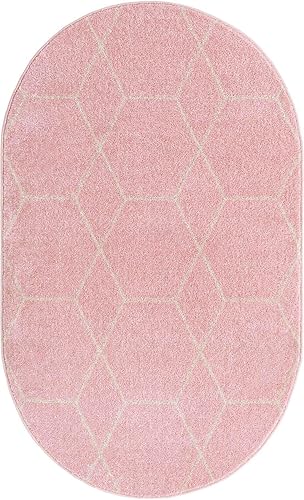 Miniatura 11 de Unique Loom - Alfombra con diseño geométrico, colección Trellis Frieze (3 x 5 pies, ovalada, rosado claromarfil)