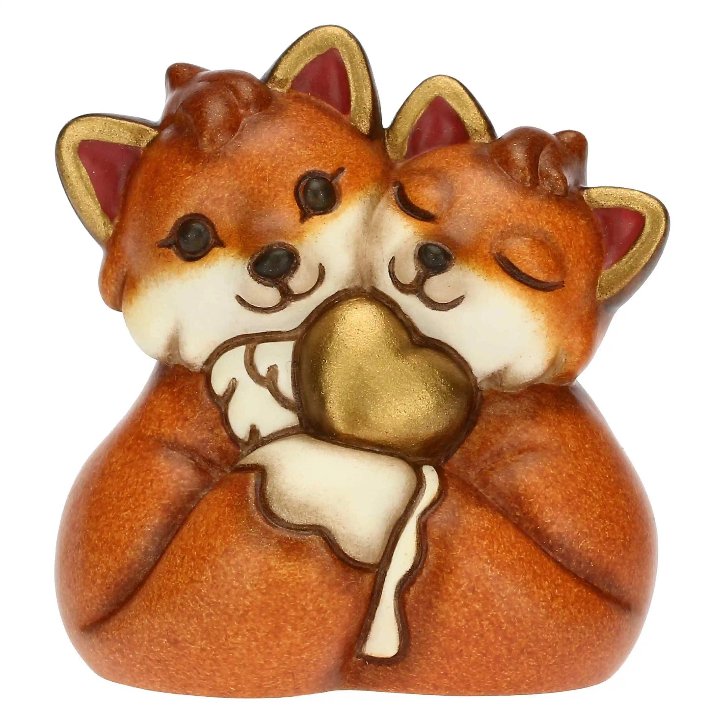 THUN, Hand Decorated Ceramic Favor with Iconic Pair of Fox and Golden Heart, Symbol of Love, Favor Line, 4,8x3,5x5 cm h