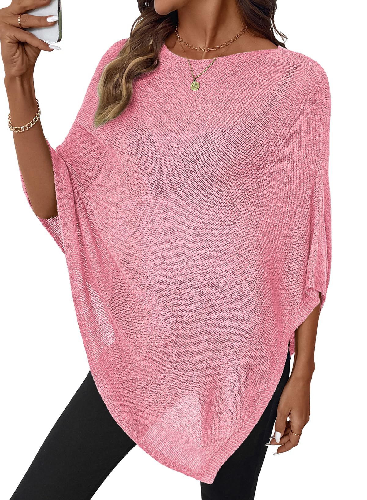 SHEWIN Womens Sheer Knit Poncho Crochet Summer Tops See Through Mesh Spring Sweaters Beach Cover Ups for Women 2026 — view 10