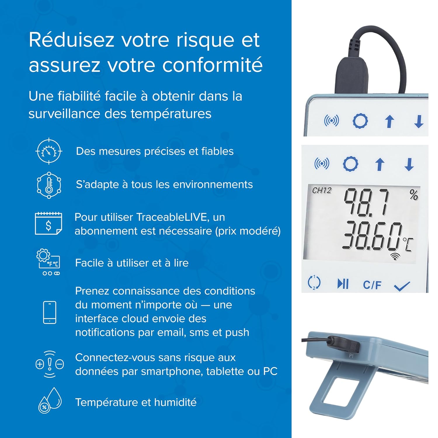 Traceable Temperature/Humidity Wi-Fi Data Logger Compatible with TraceableLIVE Cloud Service; 1 Probe with Cable