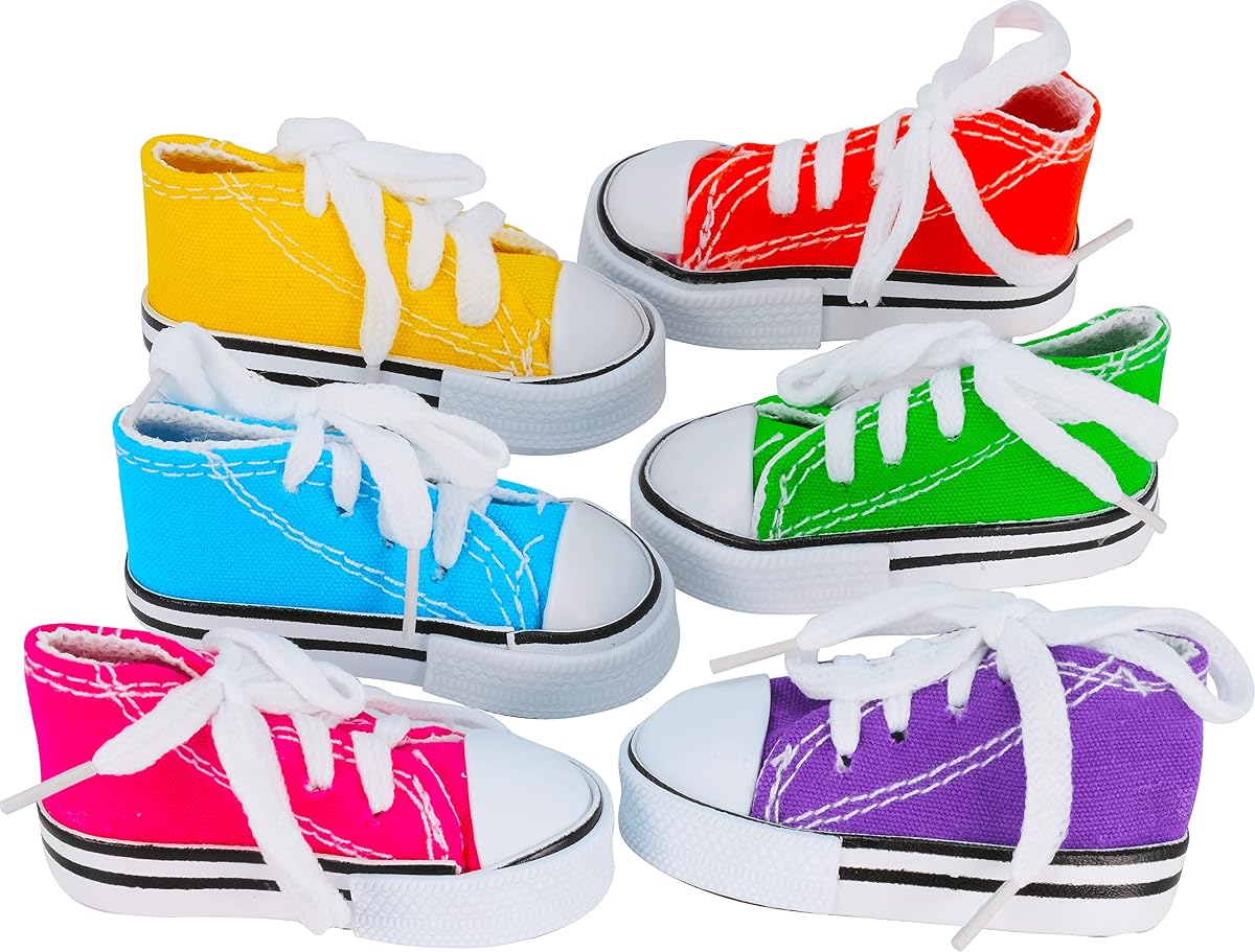 6 mini zapatillas de deporte coloridas de algodón triturado loro periquito pinzón cacatúa | Llénelo con golosinas o material triturado para buscar comida y jugar con los pies de forma interactiva.
