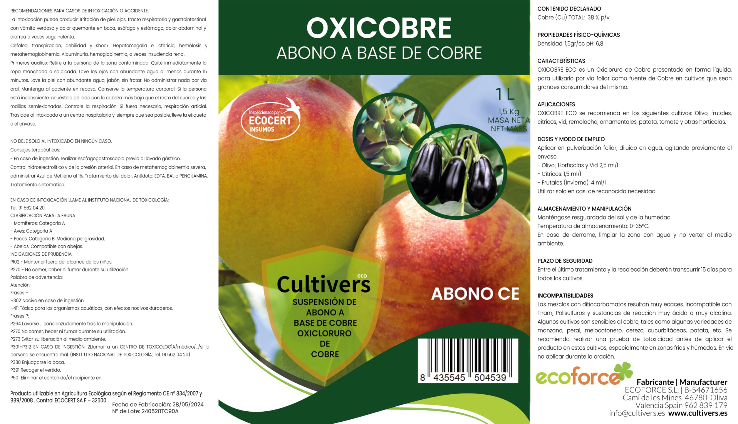 LERAVA Oxychlorure De Cuivre 2×800 G – Fongicide Certifié Bio Pour Pêcher, Vigne, Tomate, Fraisier – Anti Cloque & Mildiou