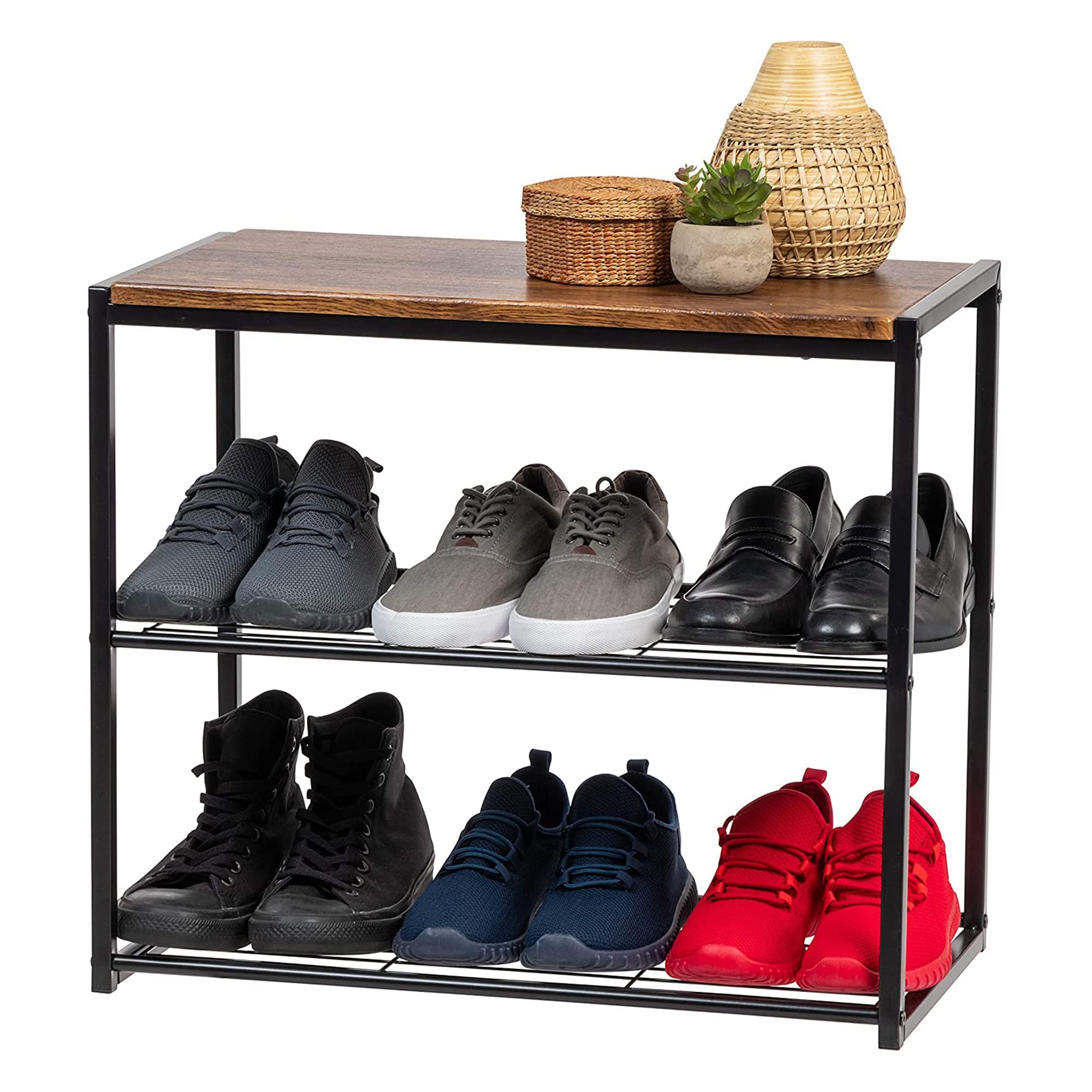 IRIS USA 3-Tier Shoe Rack, Up to 6 Pairs, Shoe Bench for Front Door Entrance, Entryway, Mudroom Bench, Shoe Organizer for Closet, Shoe Storage Shelf,