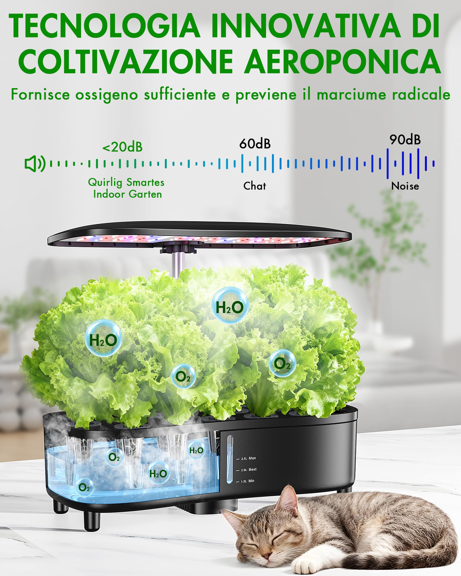 Serra Idroponica da Casa 15 Posti, Giardino Indoor Intelligente, Tecnologia Aeroponica per una Crescita 3 Volte Più Veloce, Luce LED a Spettro Completo Integrata, Sistemi di Coltivazione Idroponica