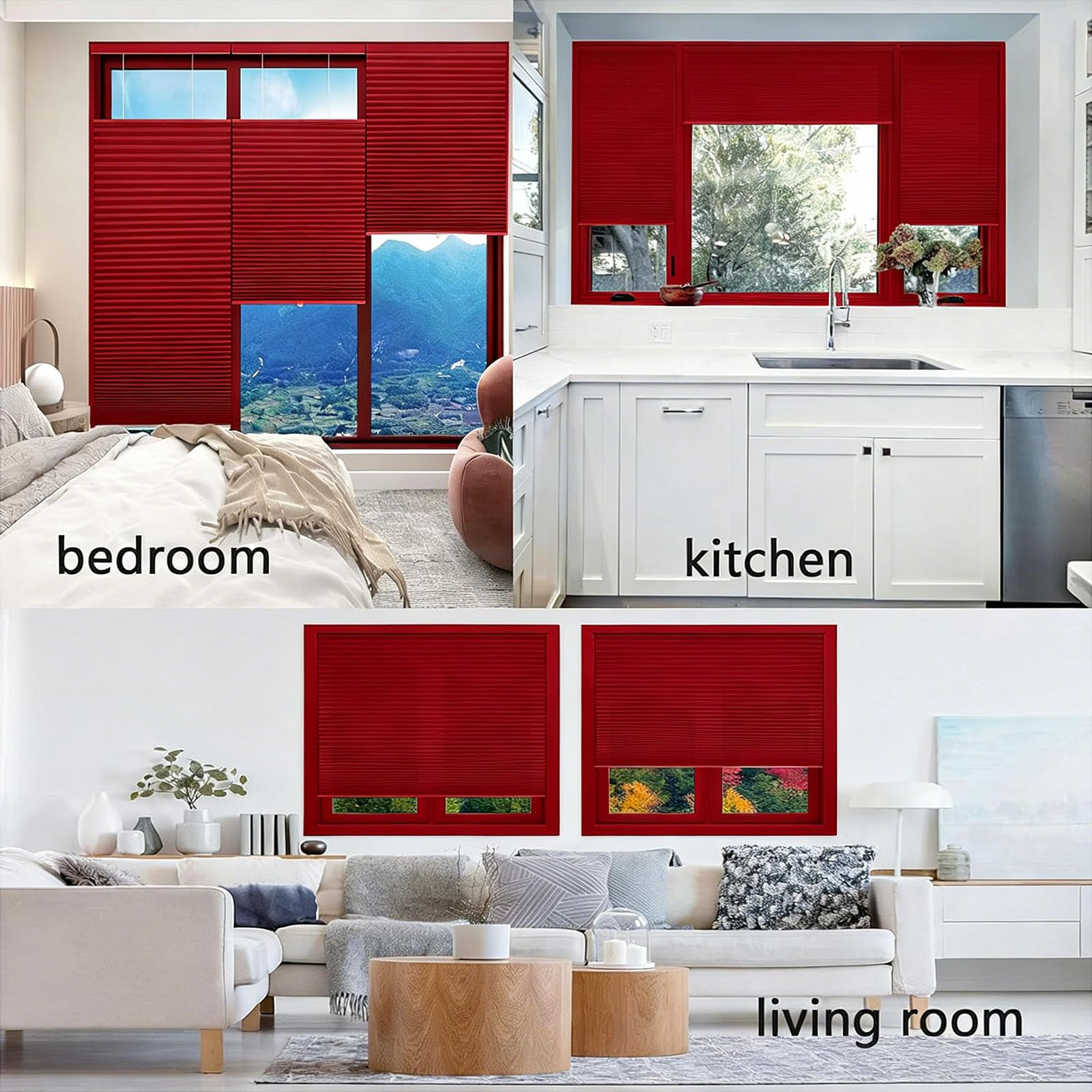 Store Plissé Crush Klemmfix sans Perçage 75 x 200 cm Facile à Installer Protection Vie Privée Rideaux Plissés en Non-Tissé Store Plissé avec Perçage pour Fenêtres Portes, Rouge