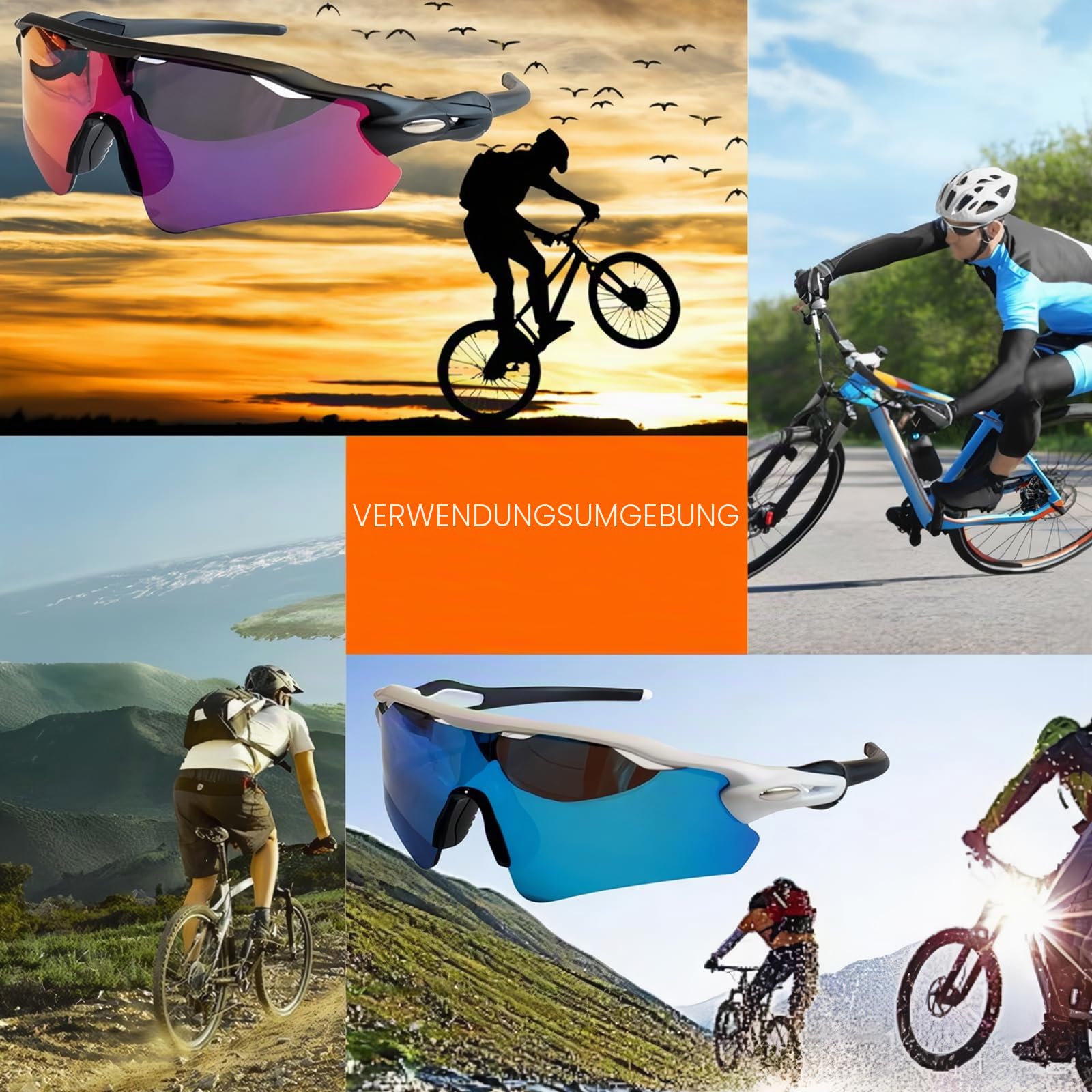Fahrradbrille Herren,Fahrradbrille Damen,Sportbrille,Rennrad Brille mit Winddicht,Staubdicht,UV-Schutz,Blendschutz,Fahrrad Brille für Radfahren,Laufen,Klettern,Skifahren