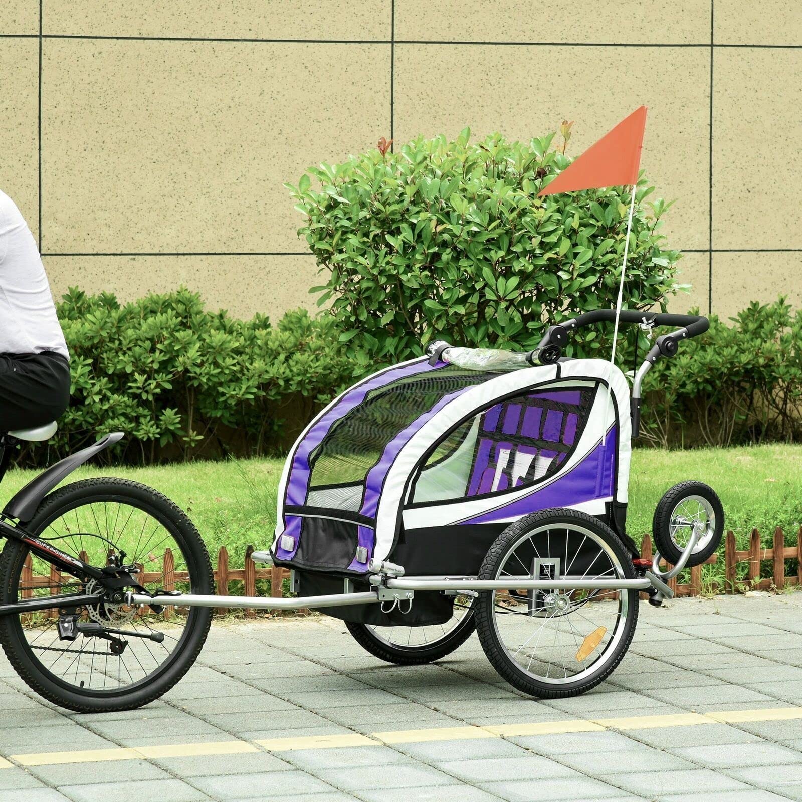 Przyczepka rowerowa dla dzieci Przyczepka rowerowa dla 2 dzieci Obrotowa o 360° z diodą LED