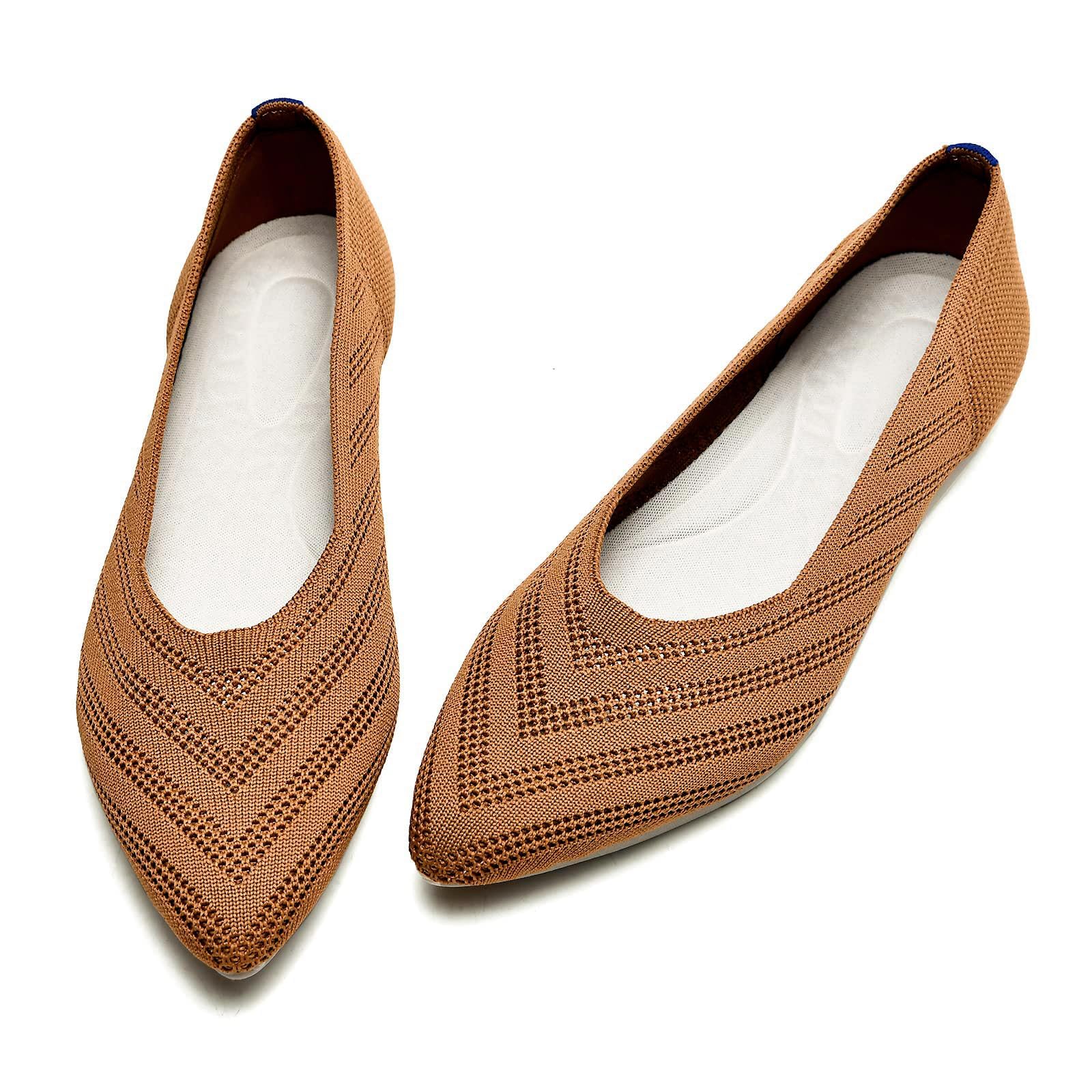 CALEBGAR Ballerinas Damen Bequeme Flache Schuhe, Slip on Strick Ballerina Frauen Spitze Zehenpartie, Super Weiche Flats für Kleider und Freizeit, Komfort Damenschuhe aus Maschenware