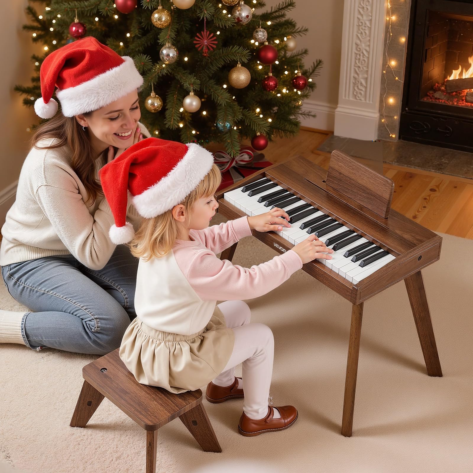 VEVOR Teclado de Piano Infantil 37 Teclas de Madera con Silla, Piano Electrónico para Niños 3-10 Años, Volumen Ajustable, USB-C o Pilas, con Pegatinas de Notas y Hojas de Práctica para Viaje Casa Aula — view 8