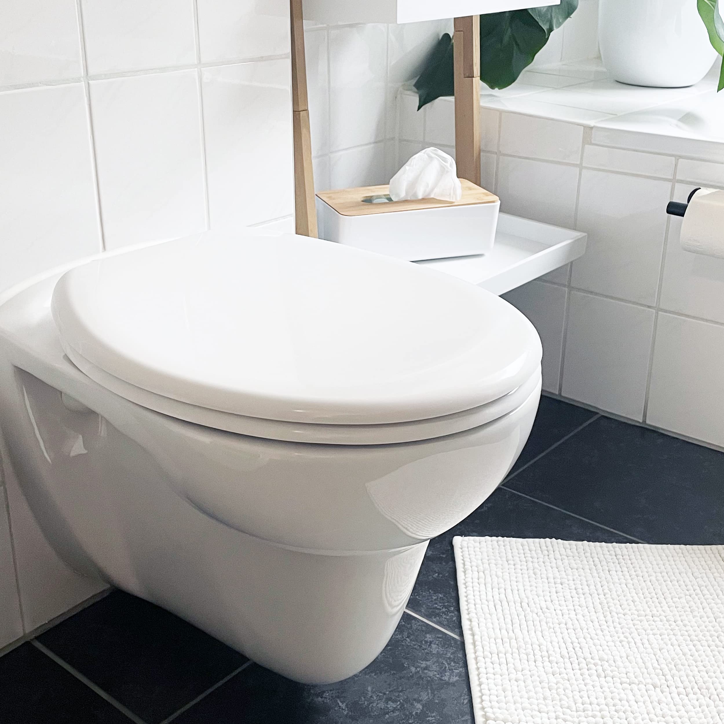VILSTEIN Toilettendeckel mit Absenkautomatik, Edelstahl Befestigung | Abnehmbar, Softclose, Toilettensitz Klodeckel Klobrille WC Sitz in Weiß