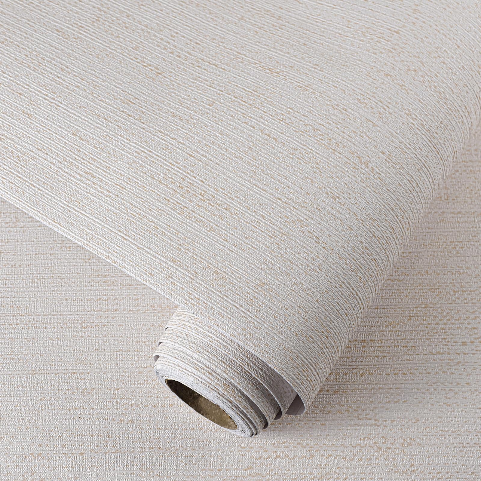 Papel tapiz para despegar y pegar beige de 15.7x196 pulgadas con textura lino autoadhesivo